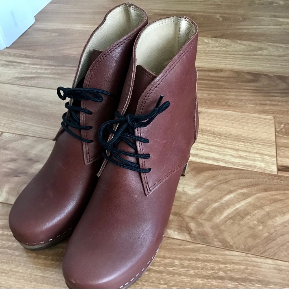 Maguba Leather Swedish Clog Lace Up Boots